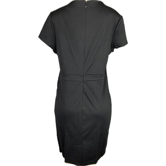 Hal Rubenstein L Black Lined Crew Neck Accent Waist Zip Back Short Sleeve Dress - Picture 4 of 5